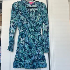 Lilly Pulitzer Blue and Green Floral Long Sleeve Dress